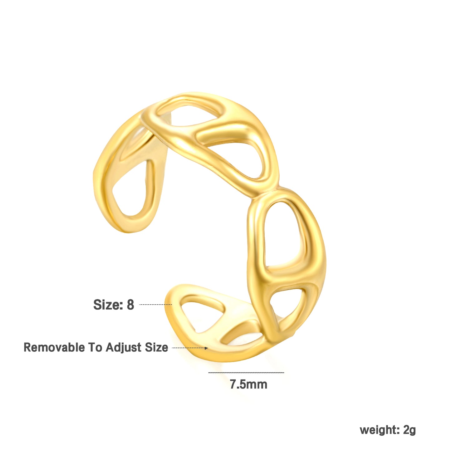 Wholesale Hollowed-Out Geometric Open 18K Gold Stainless Steel Ring