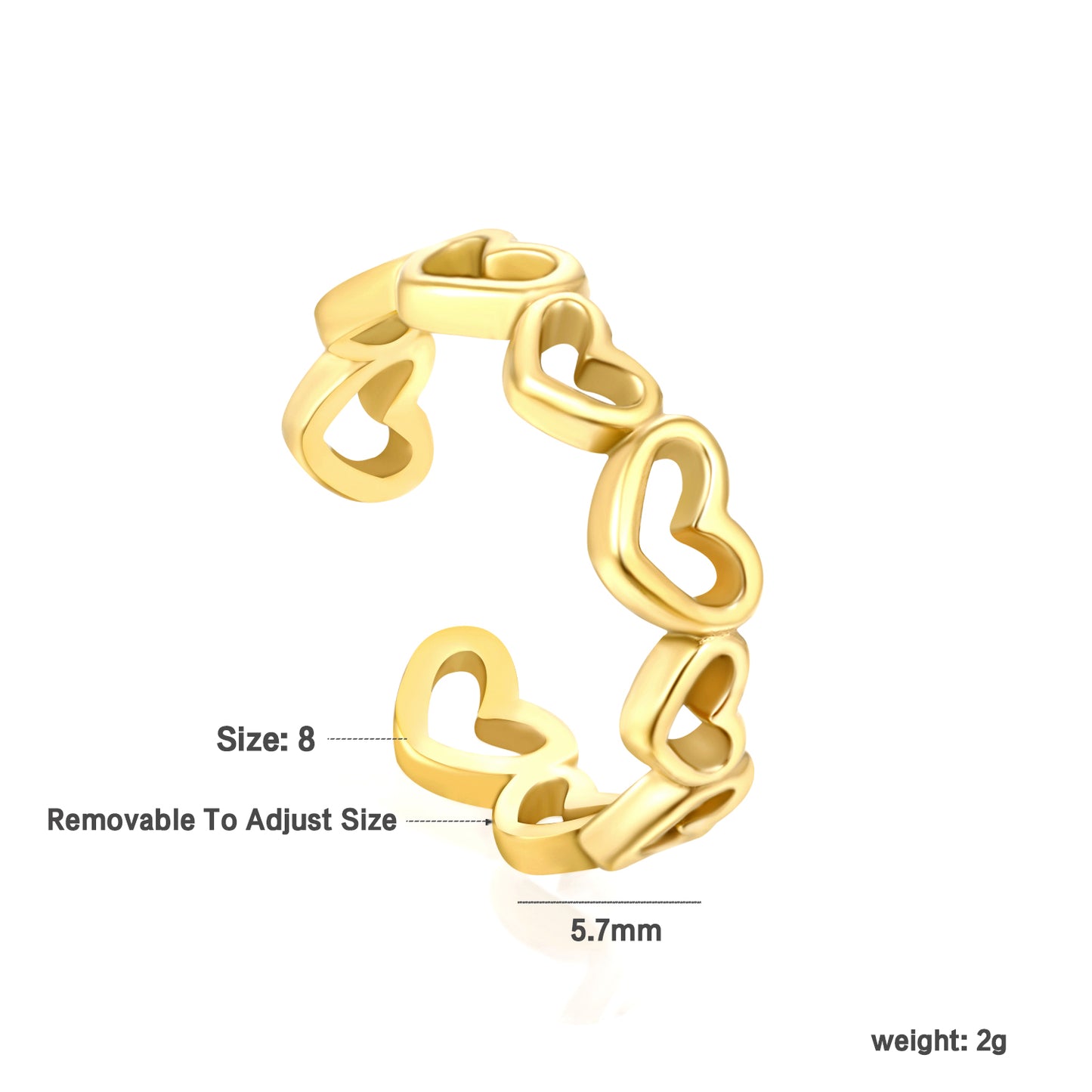 Wholesale Heart Chain Openwork 18K Gold Stainless Steel Ring