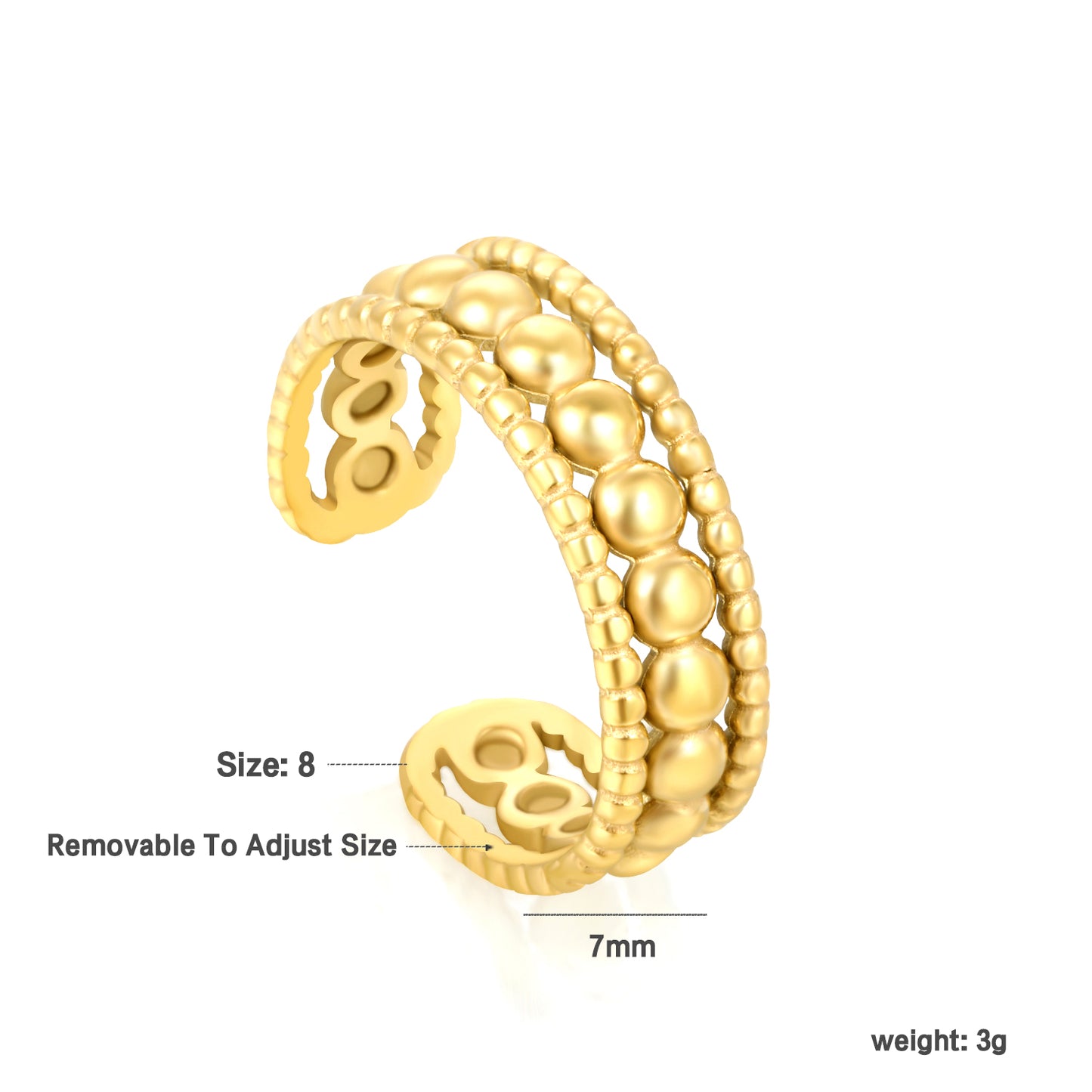 Wholesale Bead-Spliced Openwork 18K Gold Stainless Steel Ring