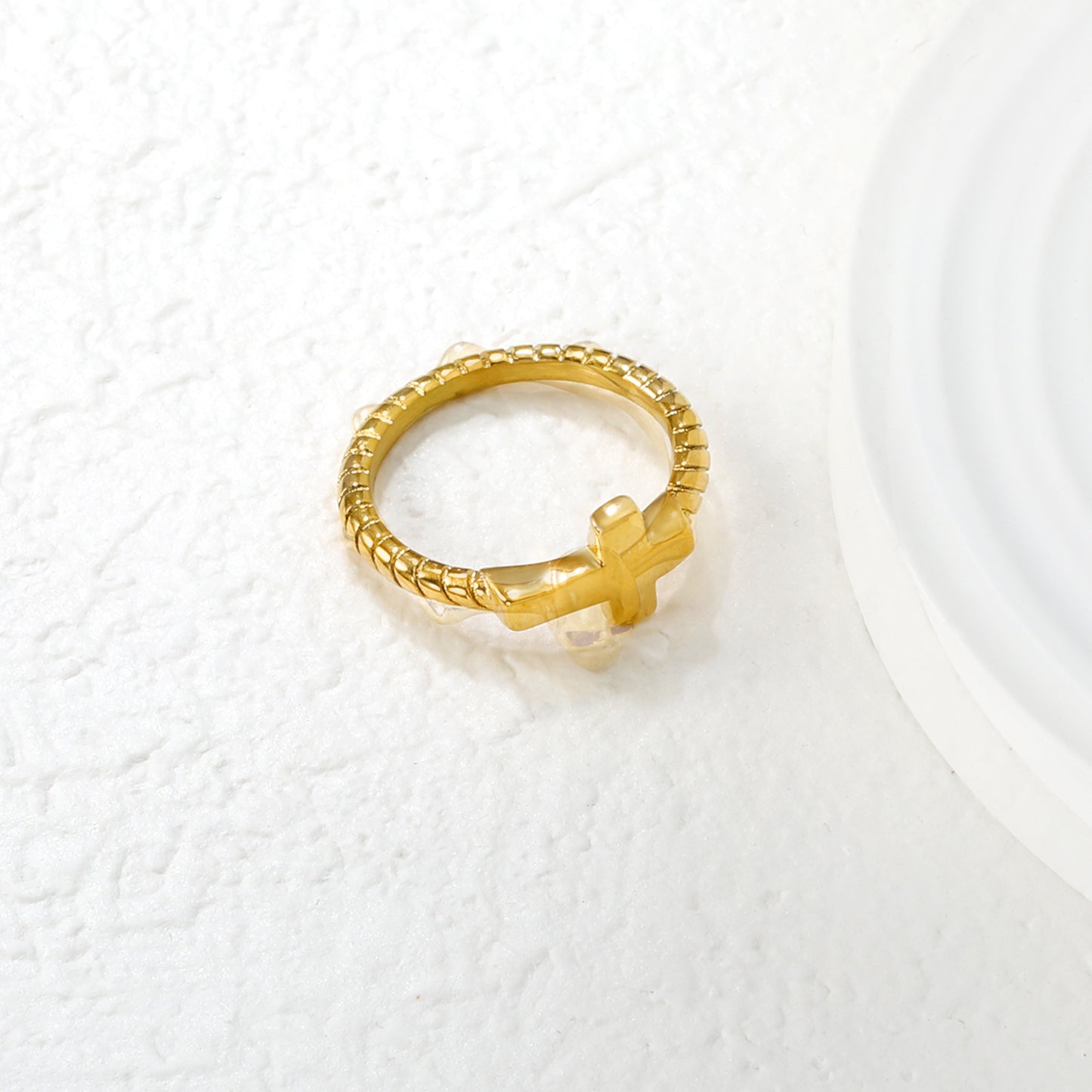 Wholesale 18K Gold Plated Cross Detail Ring Industrial Edge Religious Symbolist