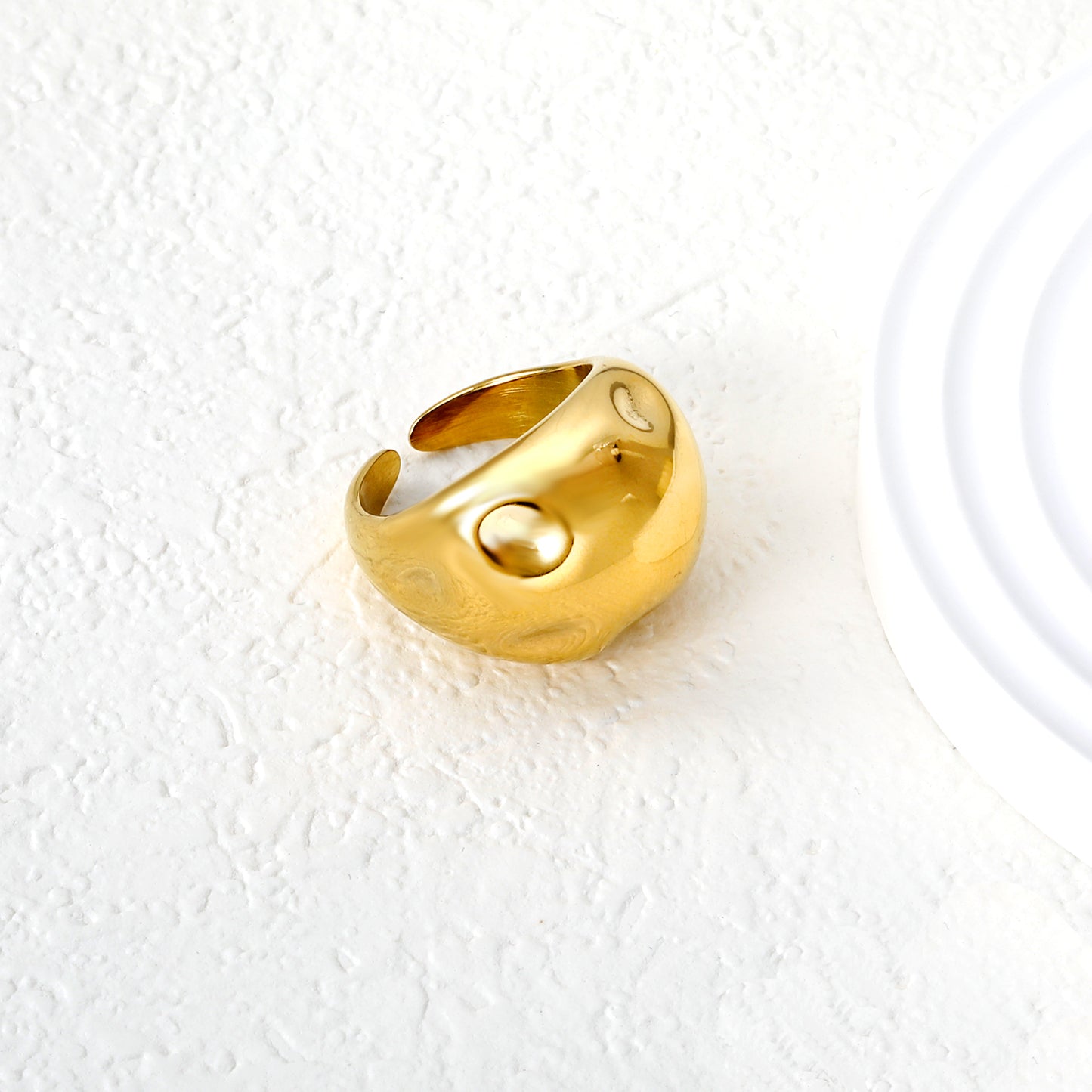 Wholesale 18K Gold Plated Dimpled Texture Ring Concave Circle Pattern Open Band Futuristic Art
