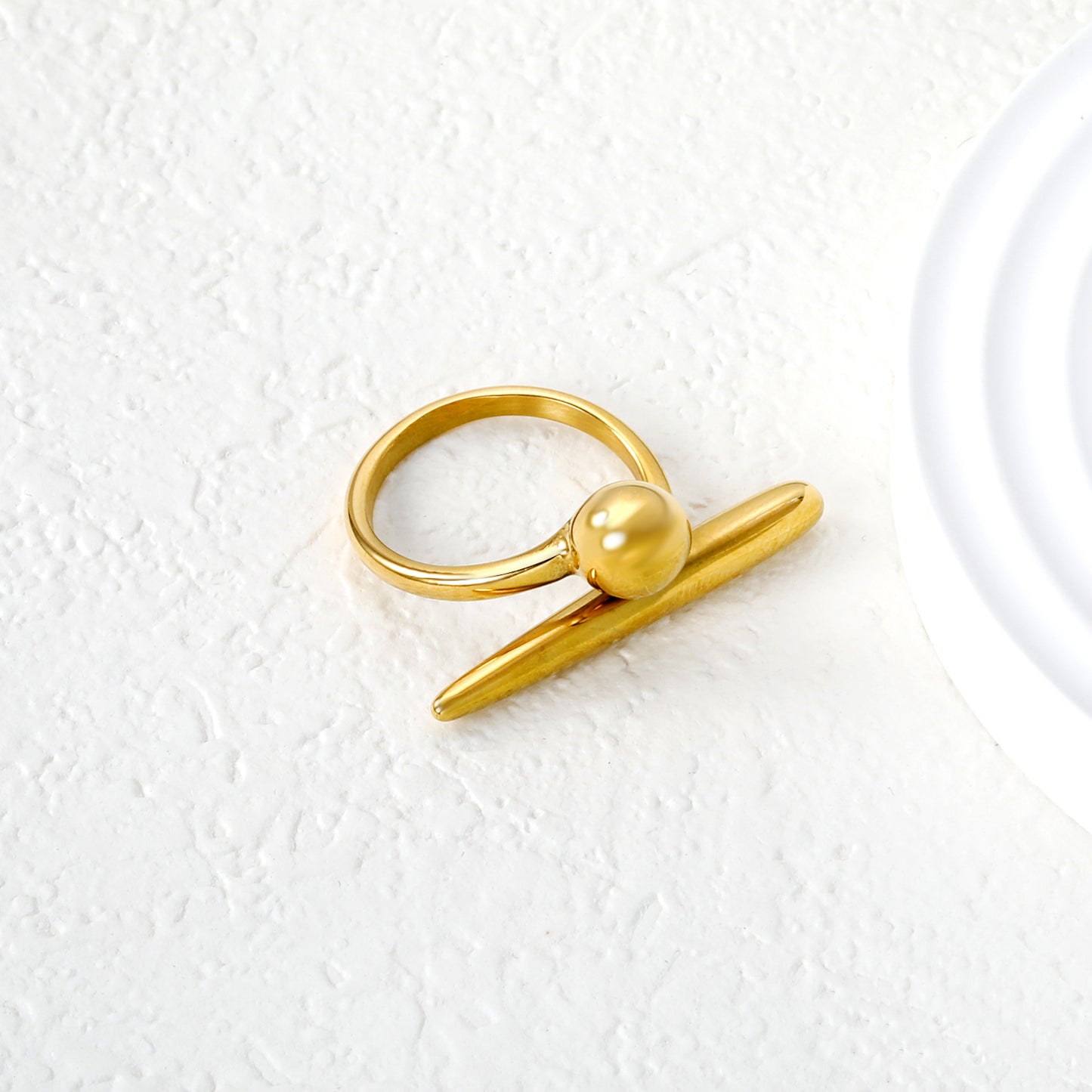 Wholesale 18K Gold Plated Linear Sphere Ring Geometric Architecture Open Band Futuristic Minimalist