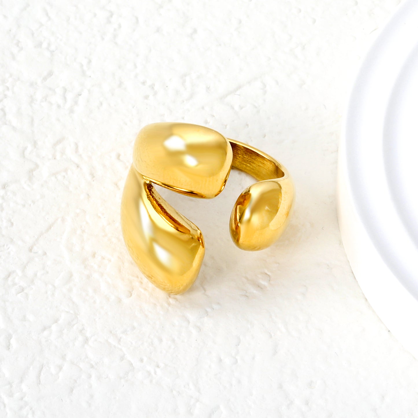 Wholesale 18K Gold Plated Multi-Drop Ring Organic Cluster Open Band Fluid Minimalist