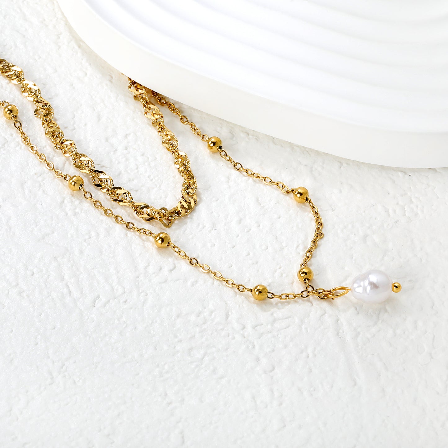 Wholesale 18K Gold Plated Multi-Layer Pearl Necklace Mixed Chains Natural Elegance Luxury