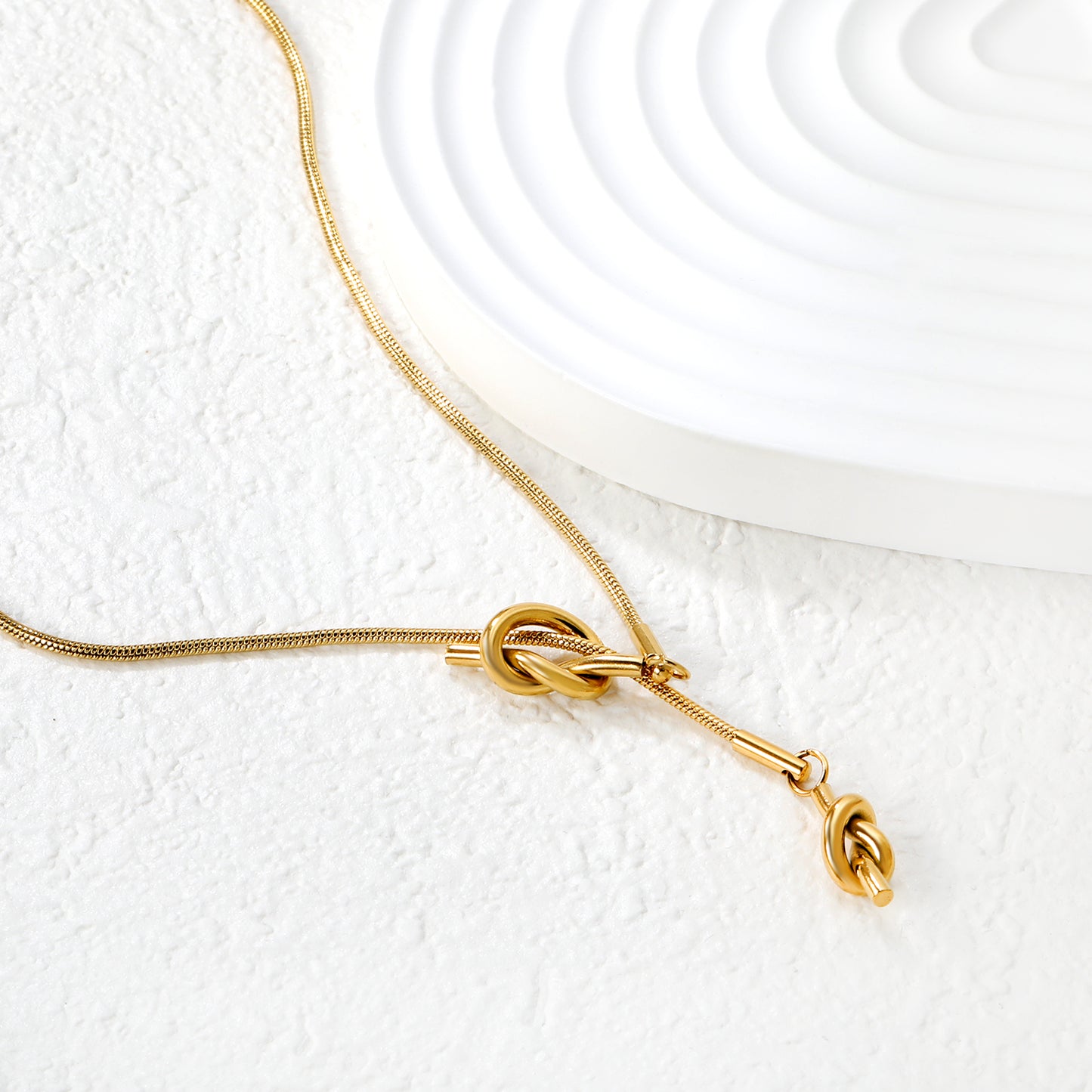 Wholesale 18K Gold Plated Knot Pendant Necklace Textured Detail Industrial Vintage Minimalist
