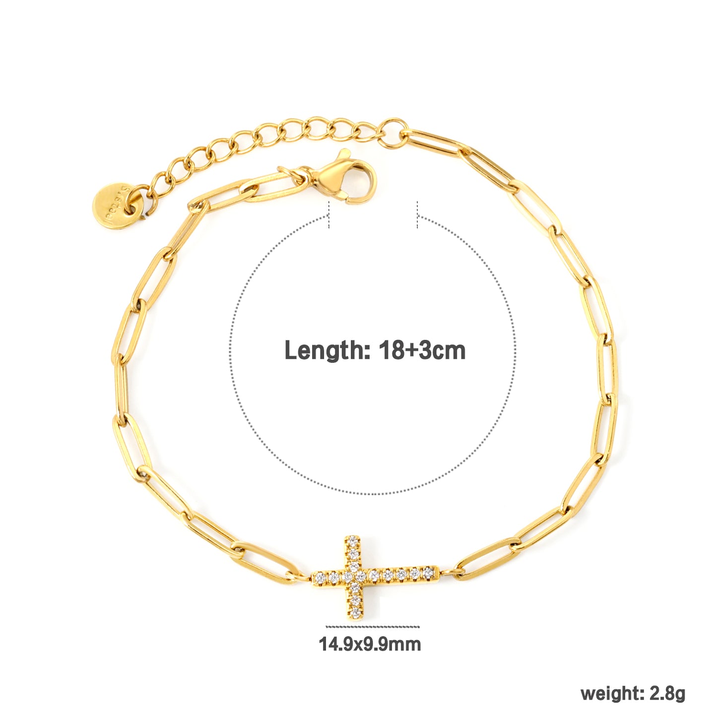 Stainless steel gold CNC zirconia embedded in a cross bracelet jewelry supplier
