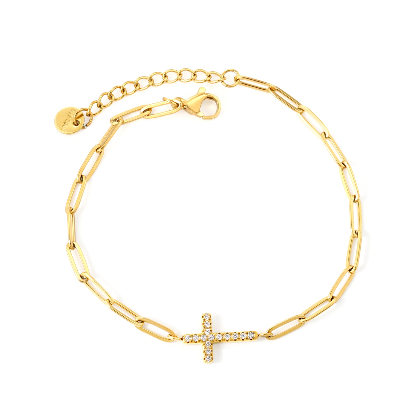 Stainless steel gold CNC zirconia embedded in a cross bracelet jewelry supplier