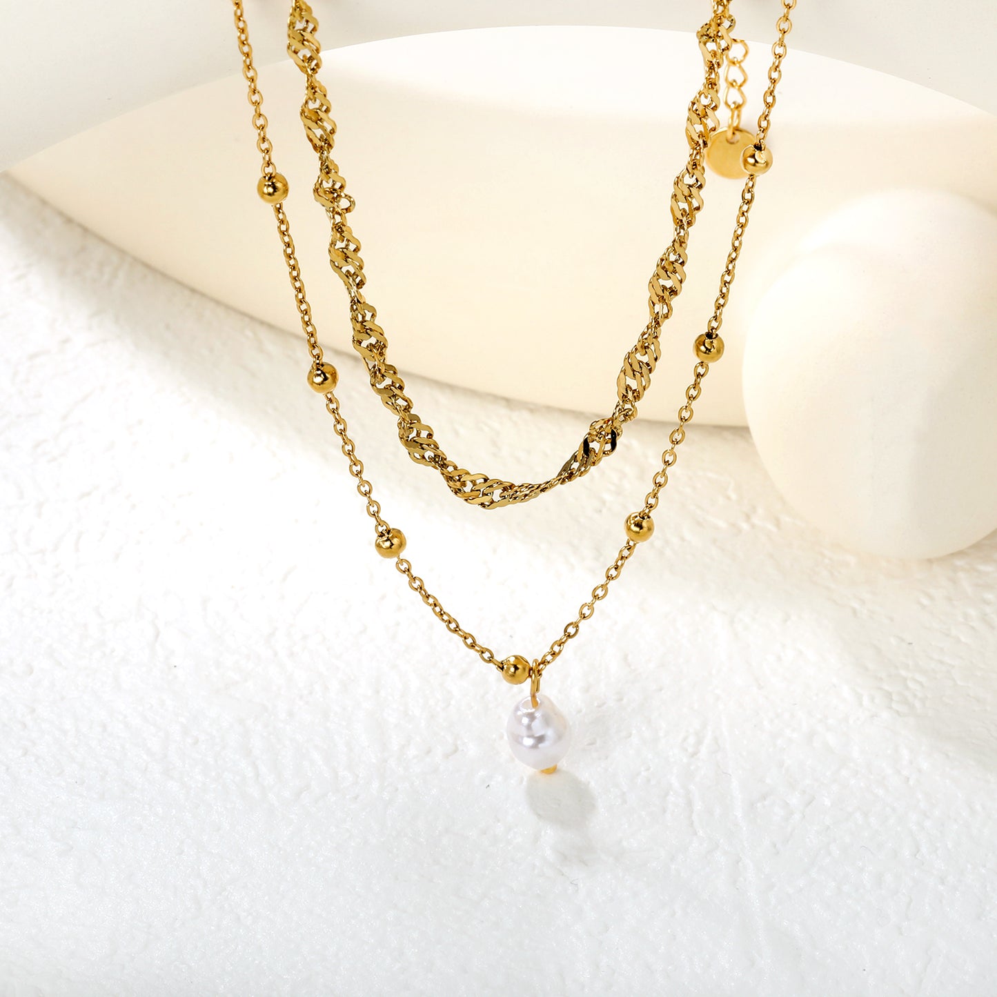 Wholesale 18K Gold Plated Multi-Layer Pearl Necklace Mixed Chains Natural Elegance Luxury