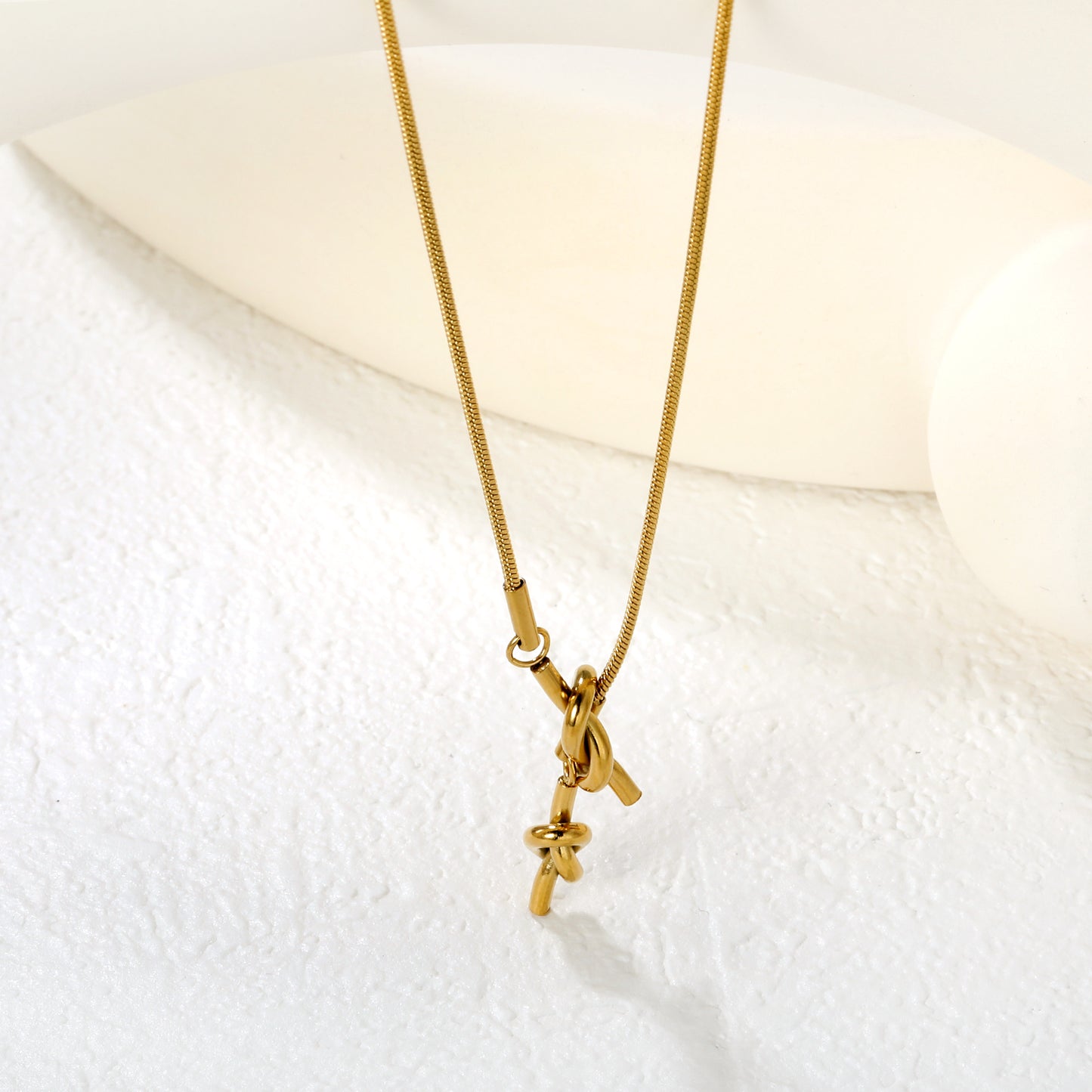 Wholesale 18K Gold Plated Knot Pendant Necklace Textured Detail Industrial Vintage Minimalist