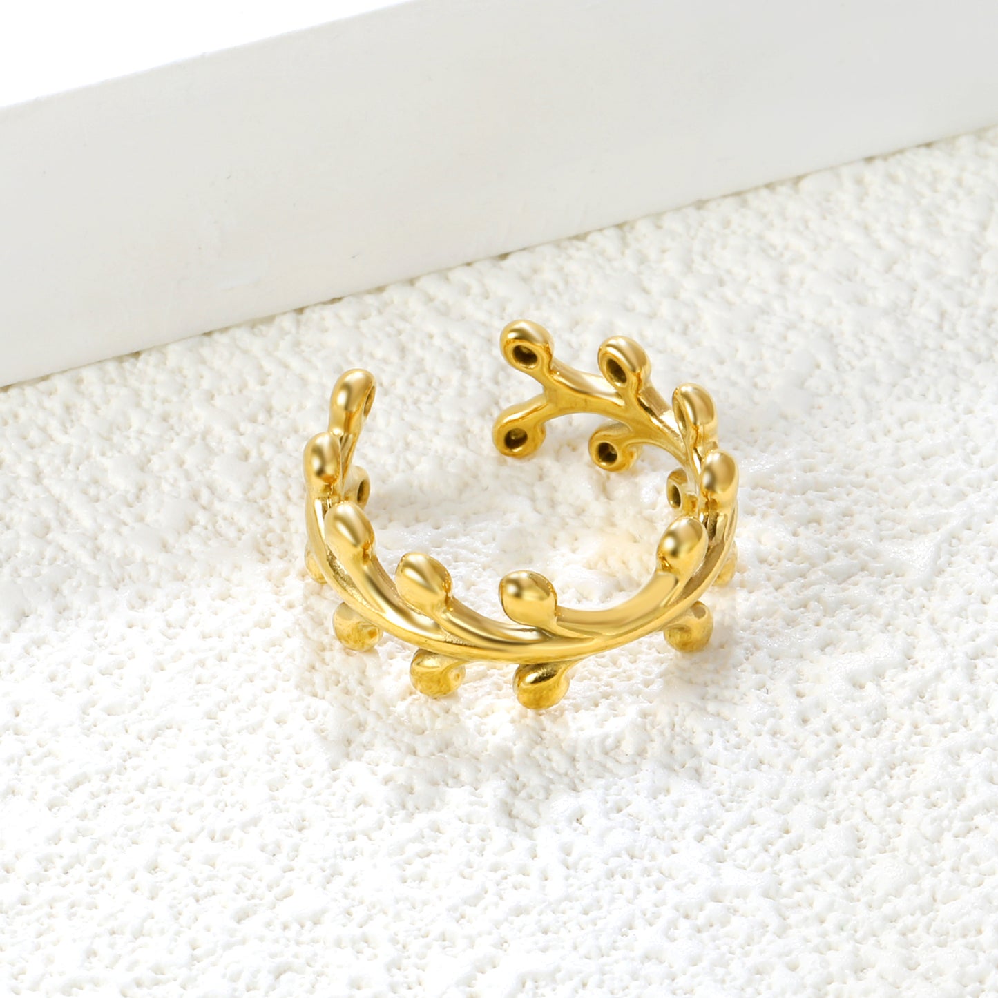 Wholesale bud-shaped open 18K gold stainless steel ring