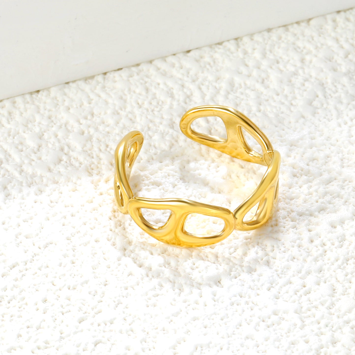 Wholesale Hollowed-Out Geometric Open 18K Gold Stainless Steel Ring