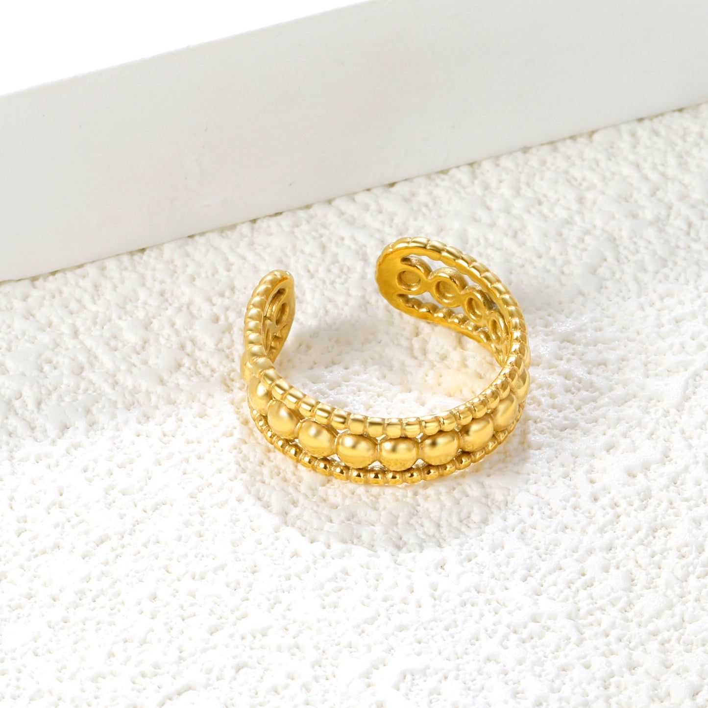 Wholesale Bead-Spliced Openwork 18K Gold Stainless Steel Ring