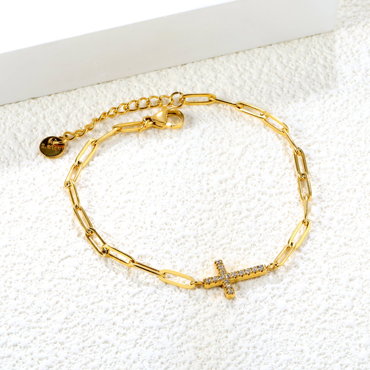 Stainless steel gold CNC zirconia embedded in a cross bracelet jewelry supplier