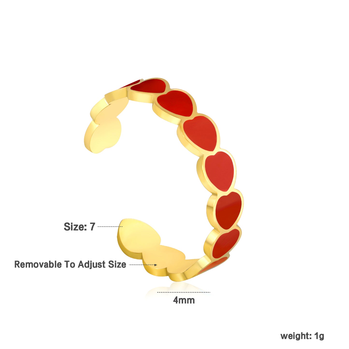 Wholesale 18K Gold Plated Open Heart Enamel Ring Multi-Color Gem Tones Adjustable Fit Festive Celebration