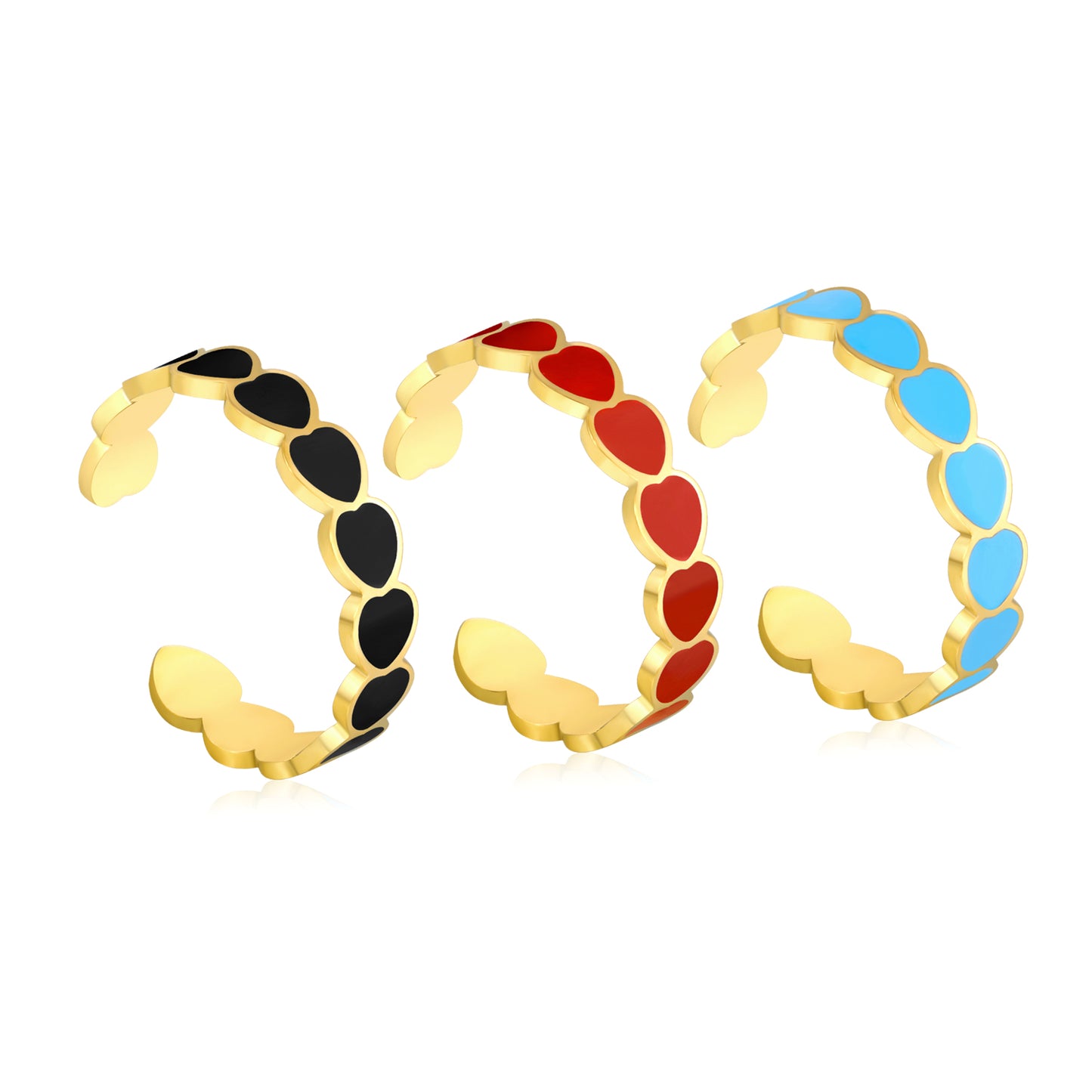 Wholesale 18K Gold Plated Open Heart Enamel Ring Multi-Color Gem Tones Adjustable Fit Festive Celebration