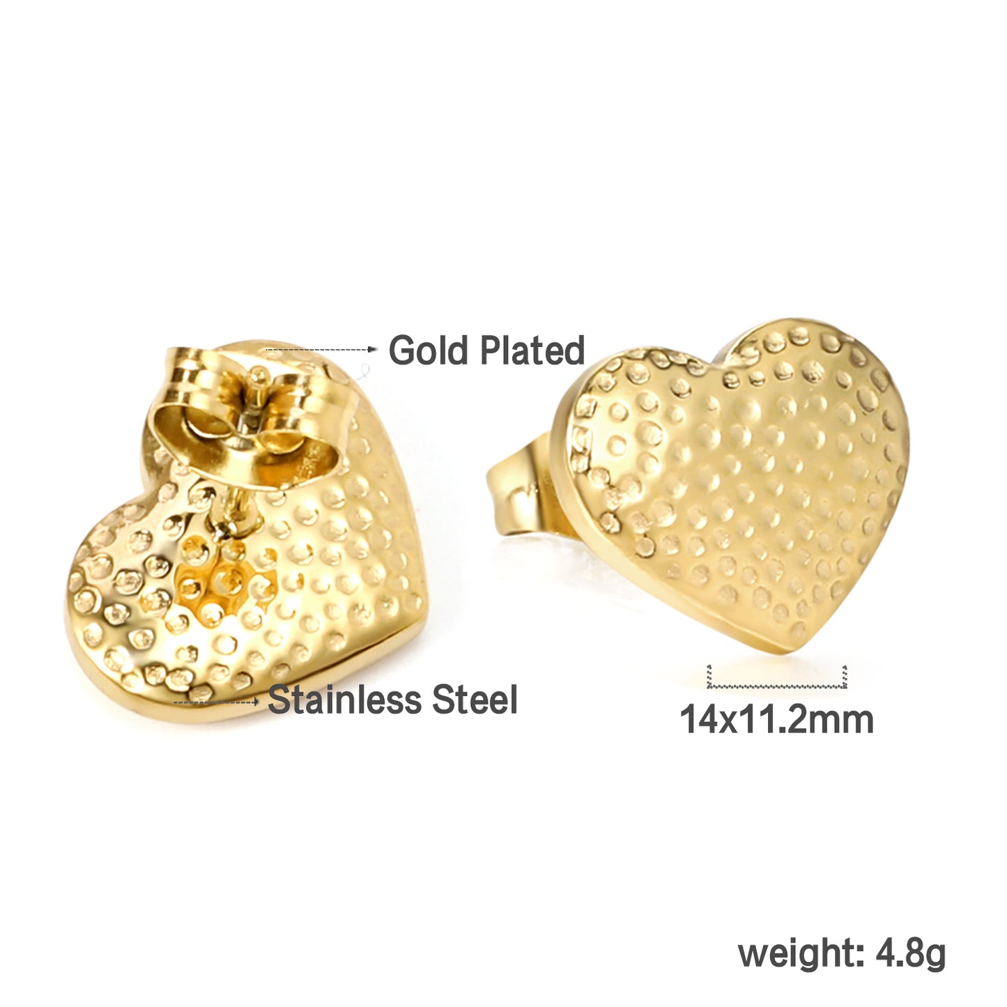 Bulk 18k Gold Heart Shaped Earrings Romantic Feel