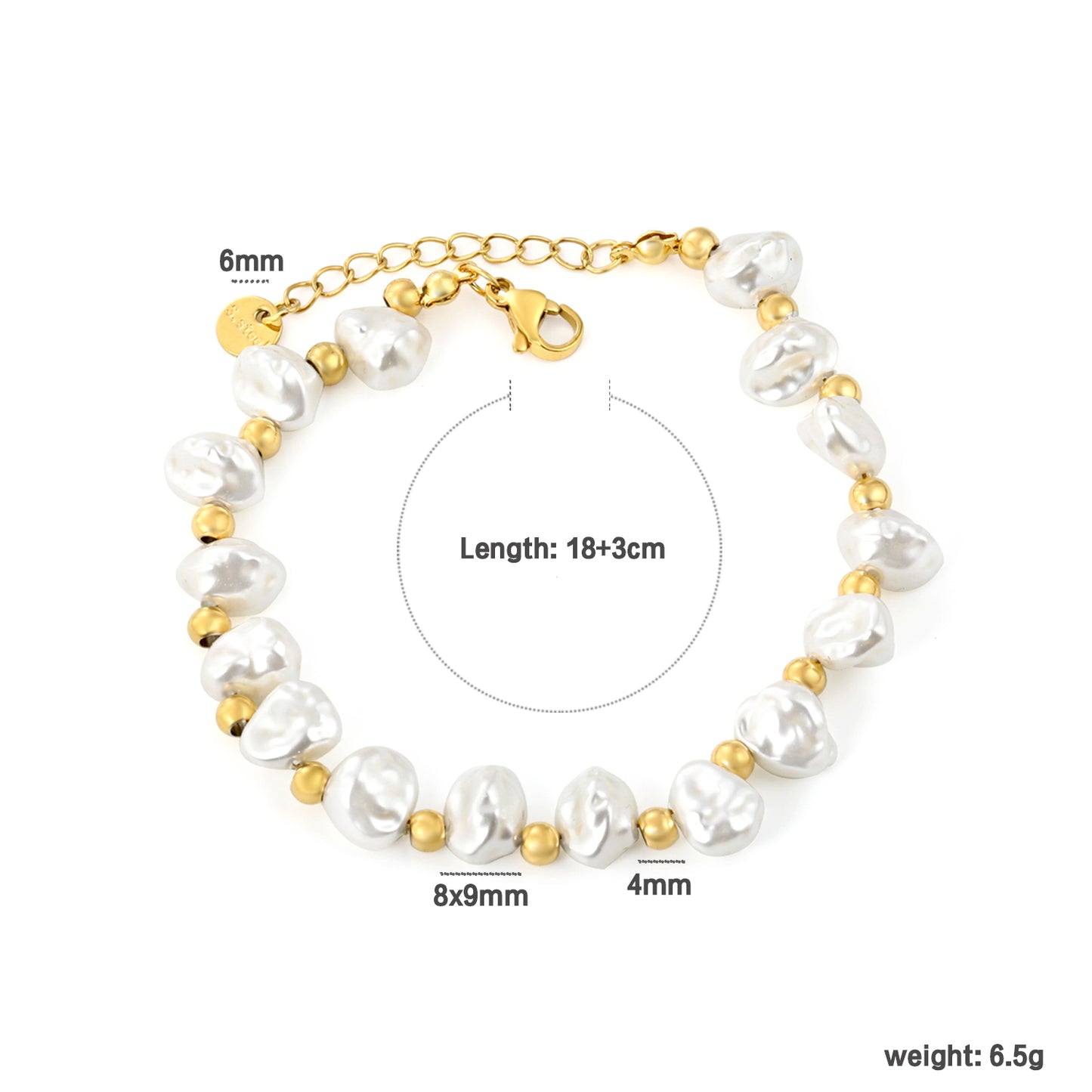Wholesale 18K Gold Plated Pearl & Gold Bead Bracelet Mixed Texture Strand Natural Organic Light Luxury