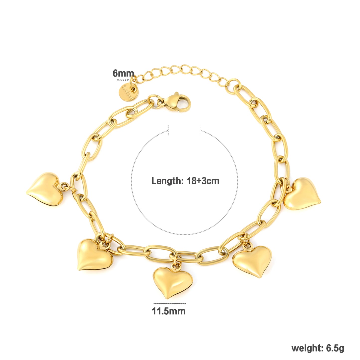 Wholesale 18K Gold Plated Heavy Chain Bracelet Heart Pendant Industrial Vintage Festival Celebration
