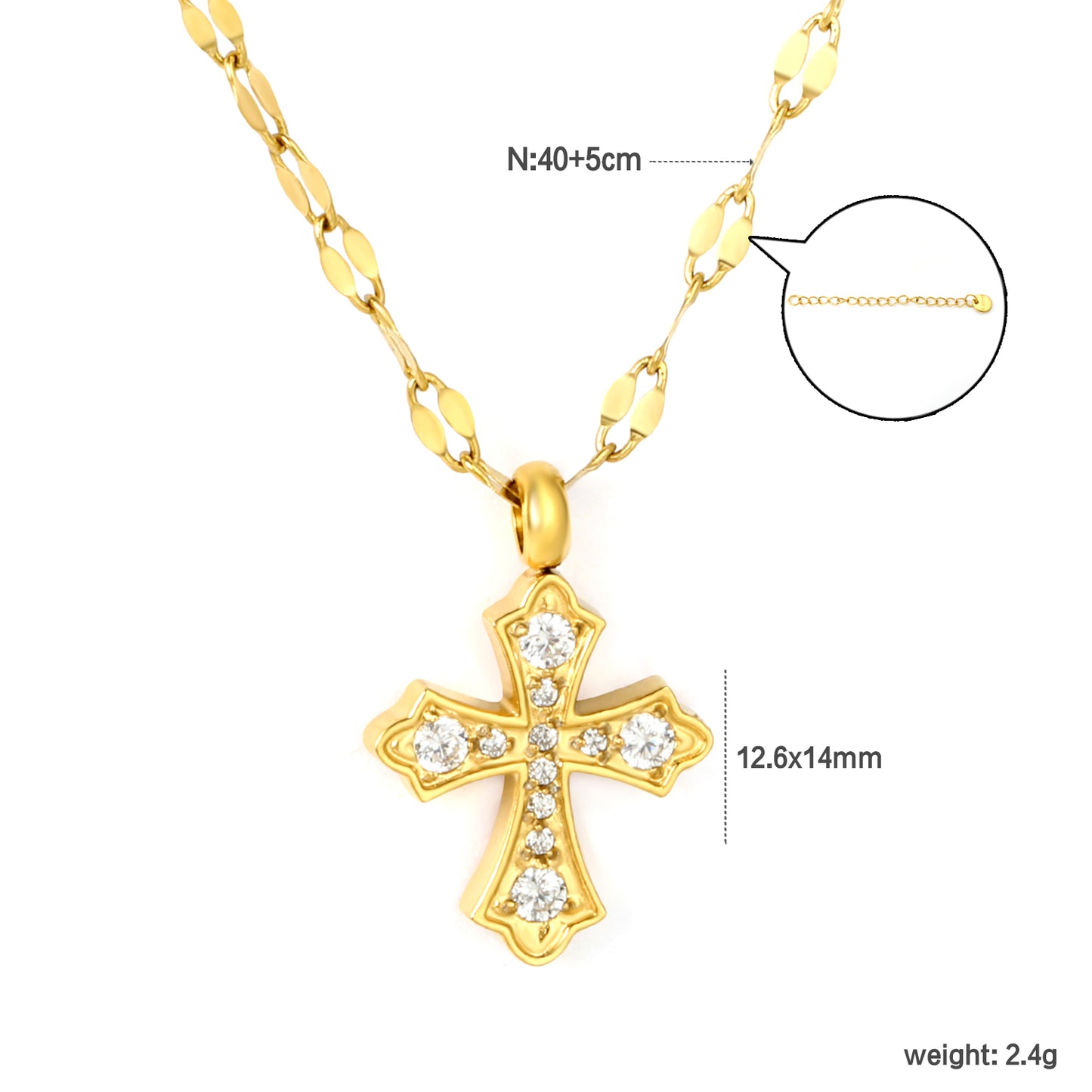 Wholesale 18K Gold Plated Diamond Cross Pendant Necklace Prong Setting Festival Celebration