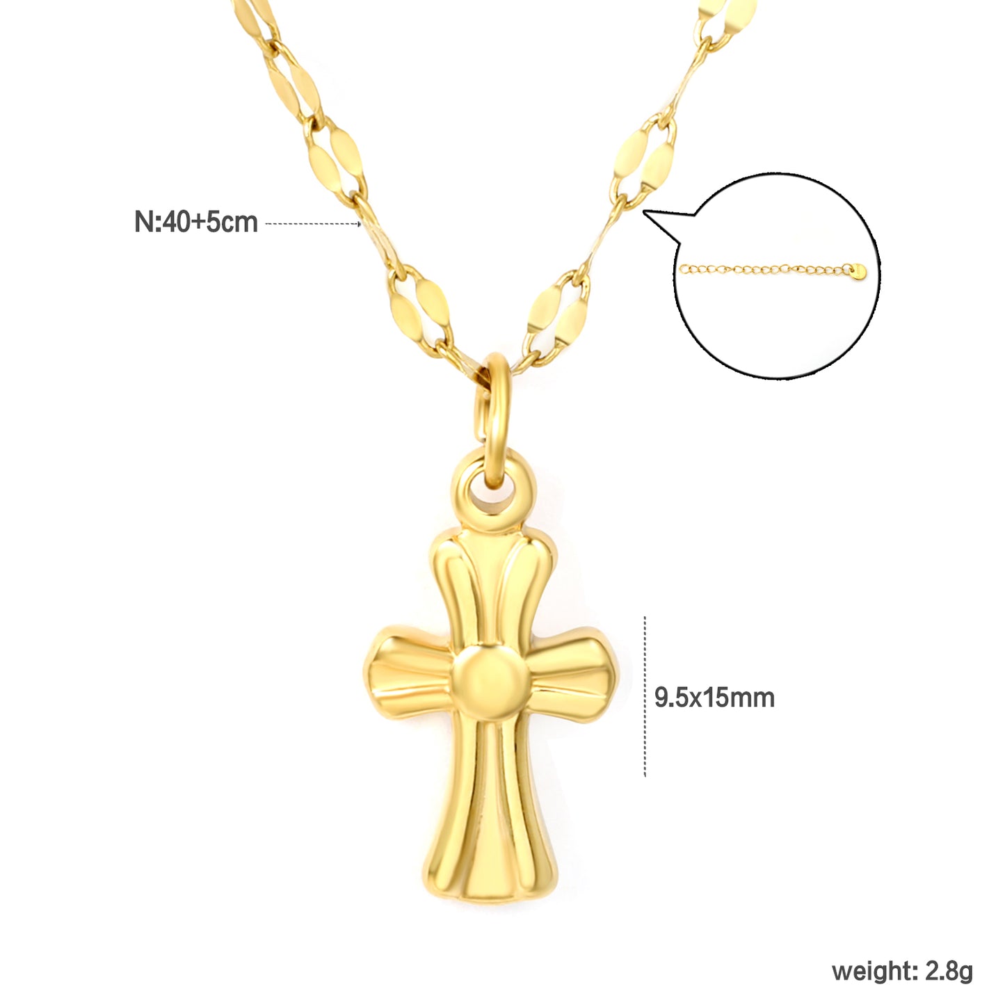 Wholesale 18K Gold Plated Vintage Cross Pendant Necklace Textured Surface Industrial Heritage