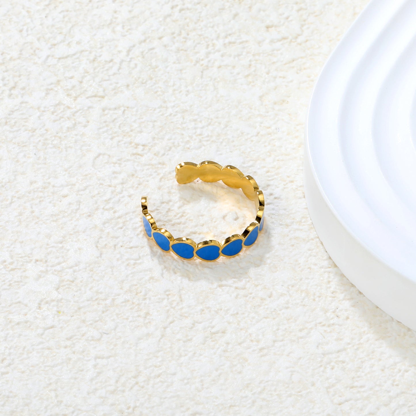 Wholesale 18K Gold Plated Open Heart Enamel Ring Multi-Color Gem Tones Adjustable Fit Festive Celebration
