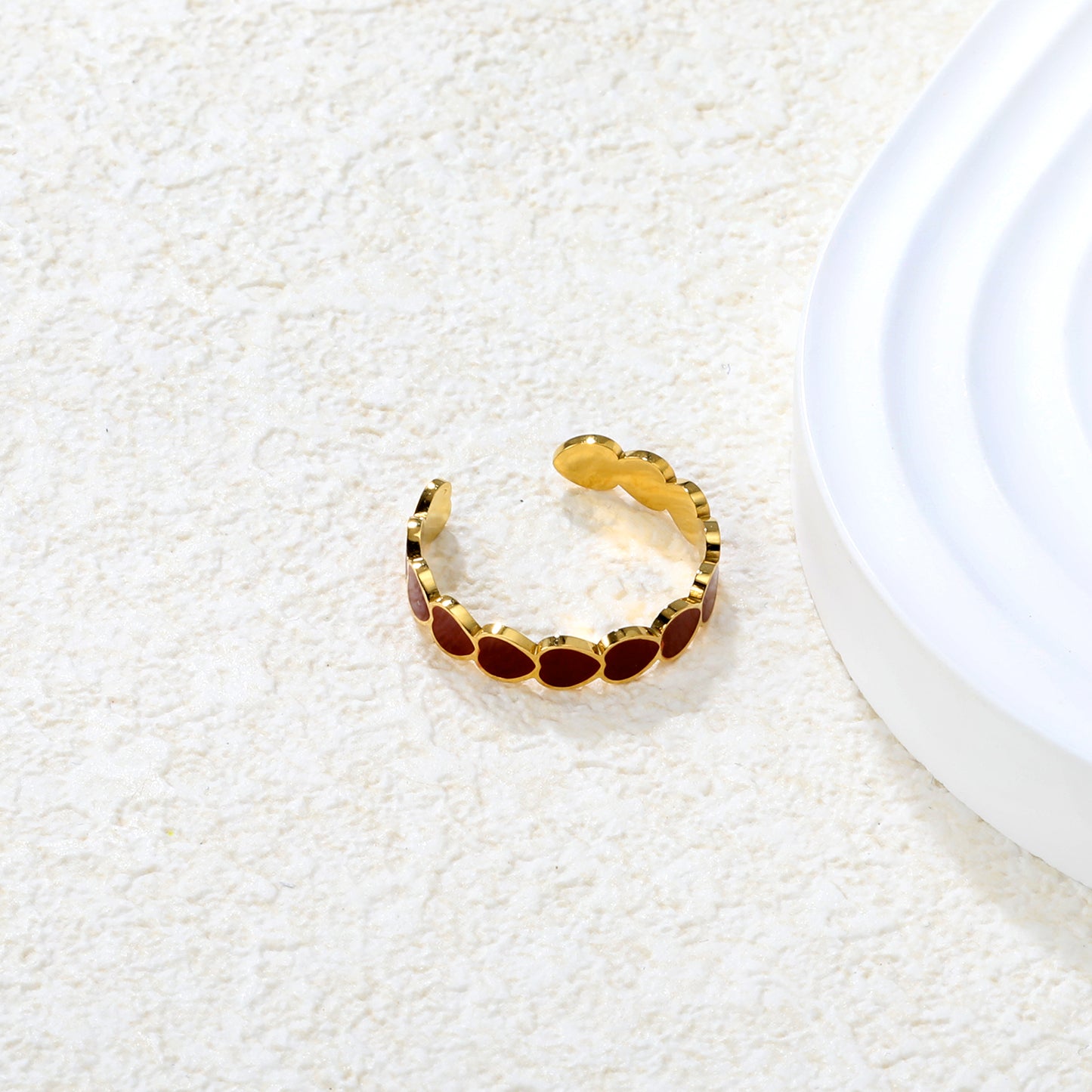 Wholesale 18K Gold Plated Open Heart Enamel Ring Multi-Color Gem Tones Adjustable Fit Festive Celebration