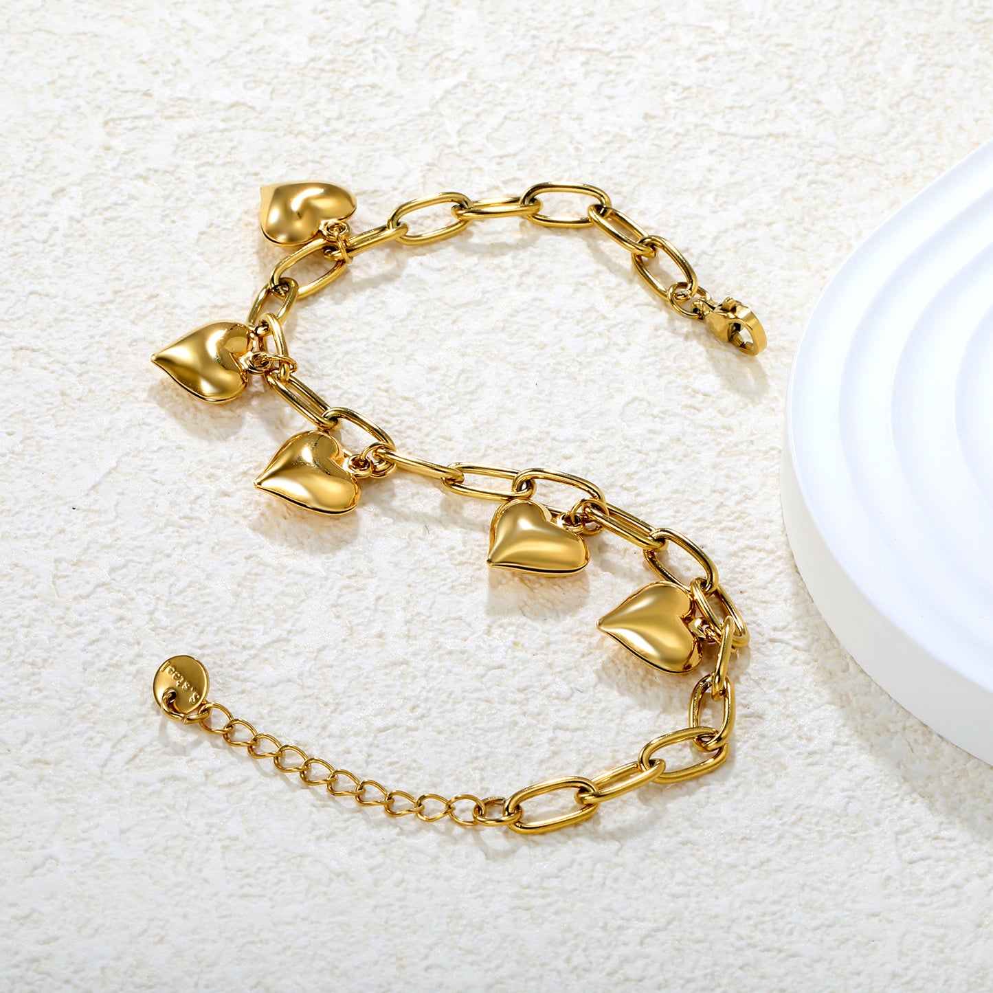 Wholesale 18K Gold Plated Heavy Chain Bracelet Heart Pendant Industrial Vintage Festival Celebration