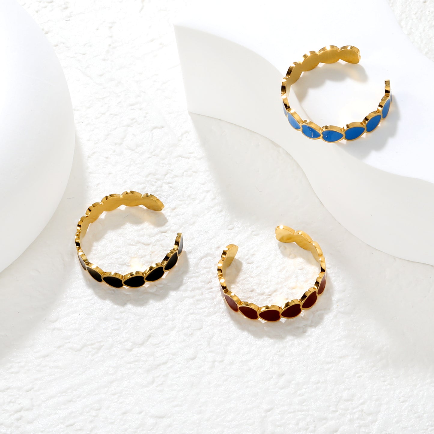Wholesale 18K Gold Plated Open Heart Enamel Ring Multi-Color Gem Tones Adjustable Fit Festive Celebration