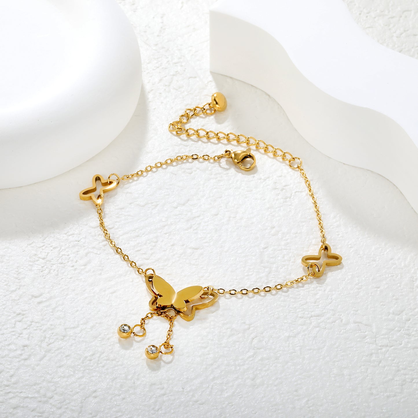 Wholesale 18K Gold Plated Butterfly Anklet with Chain Fringe Adjustable Fit Festival