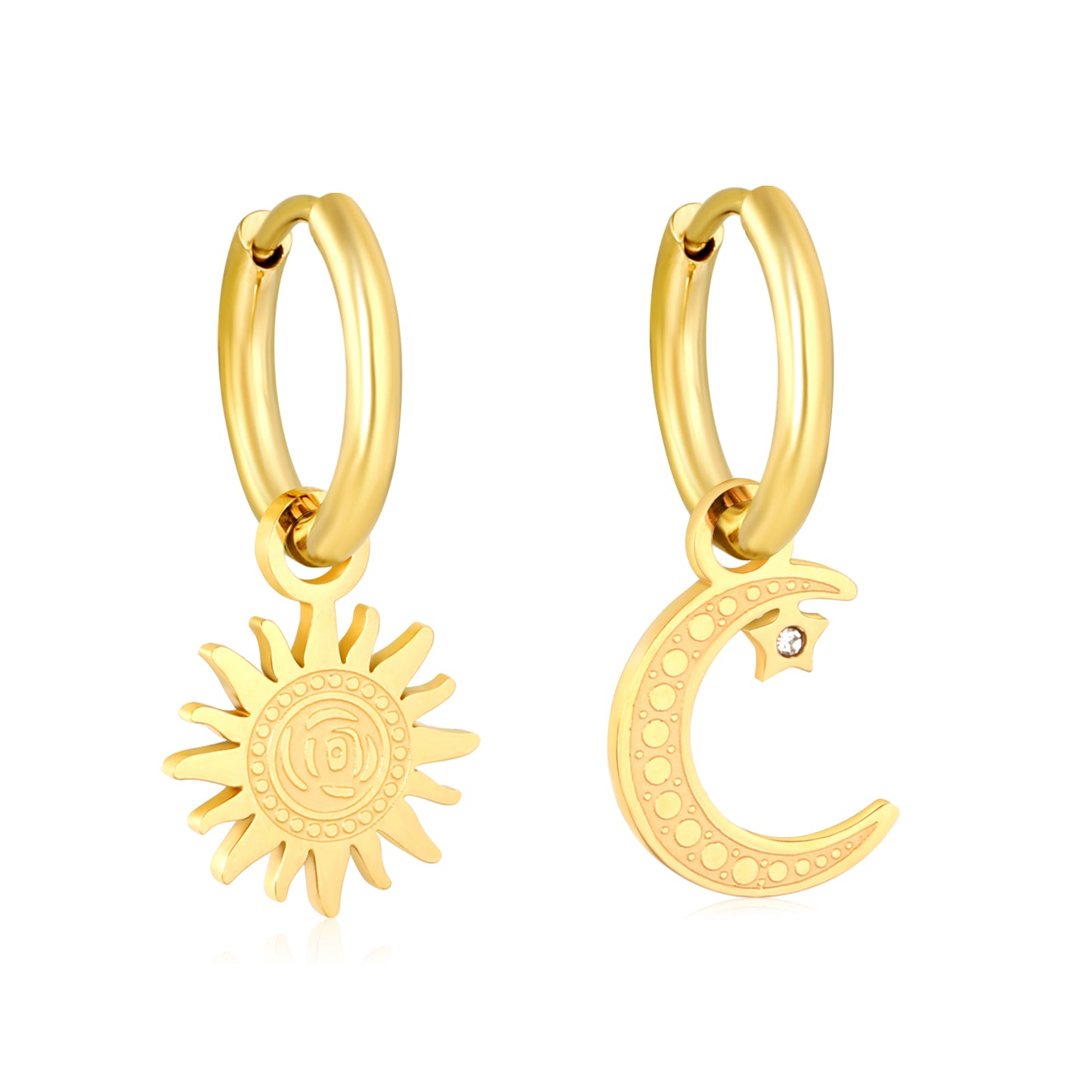 Wholesale 18K Gold Plated Sun and Moon Drop Earrings Celestial Theme Natural Luxury