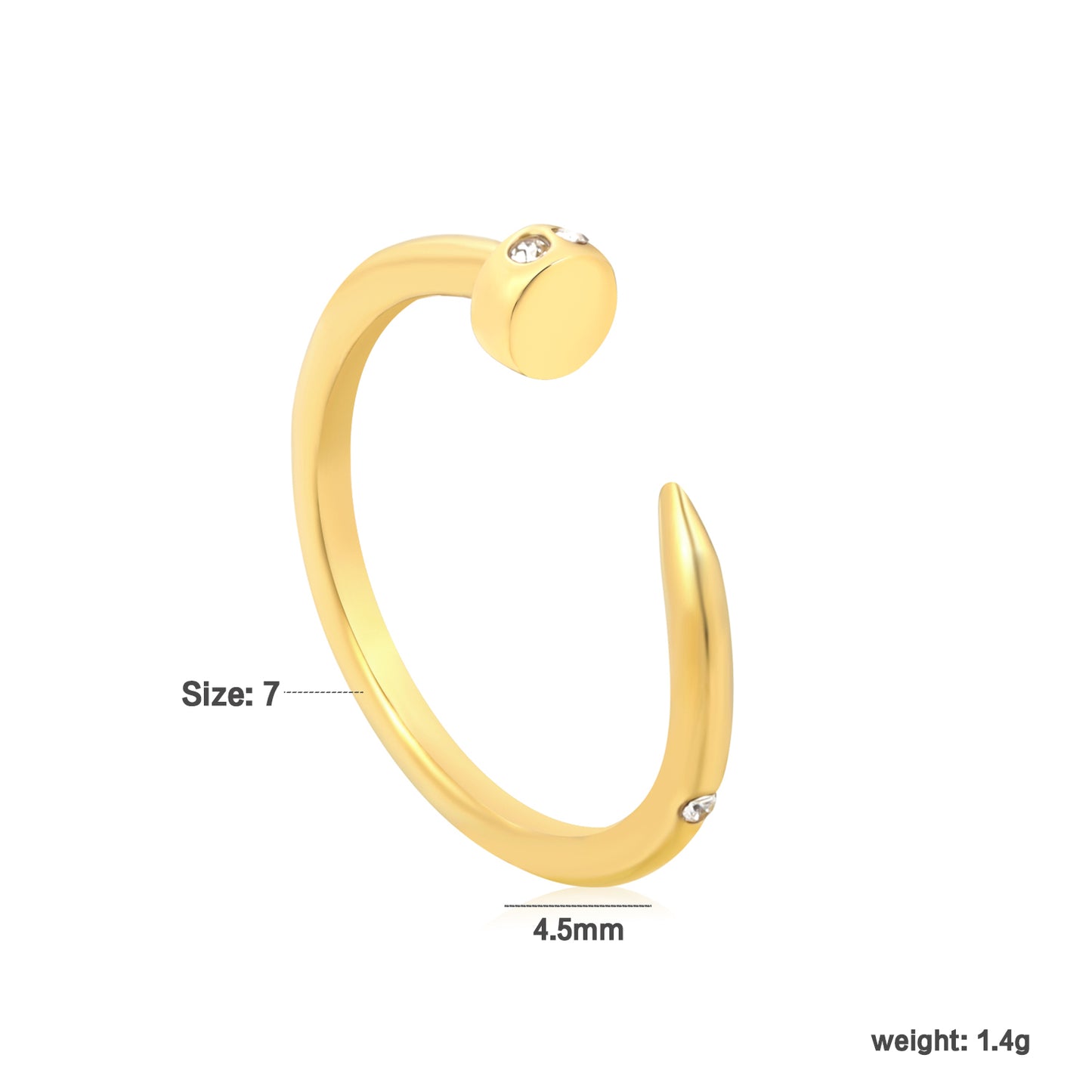 Wholesale 18K Gold Plated C-Shaped Open Ring Sphere & Diamond Accent Minimalist Luxury Adjustable Fit
