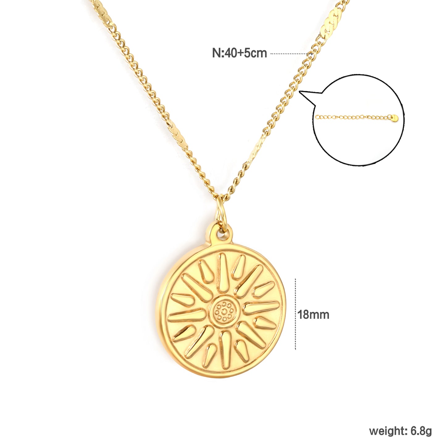 Wholesale 18K Gold Plated Sunburst Medallion Necklace Radial Texture Industrial Vintage