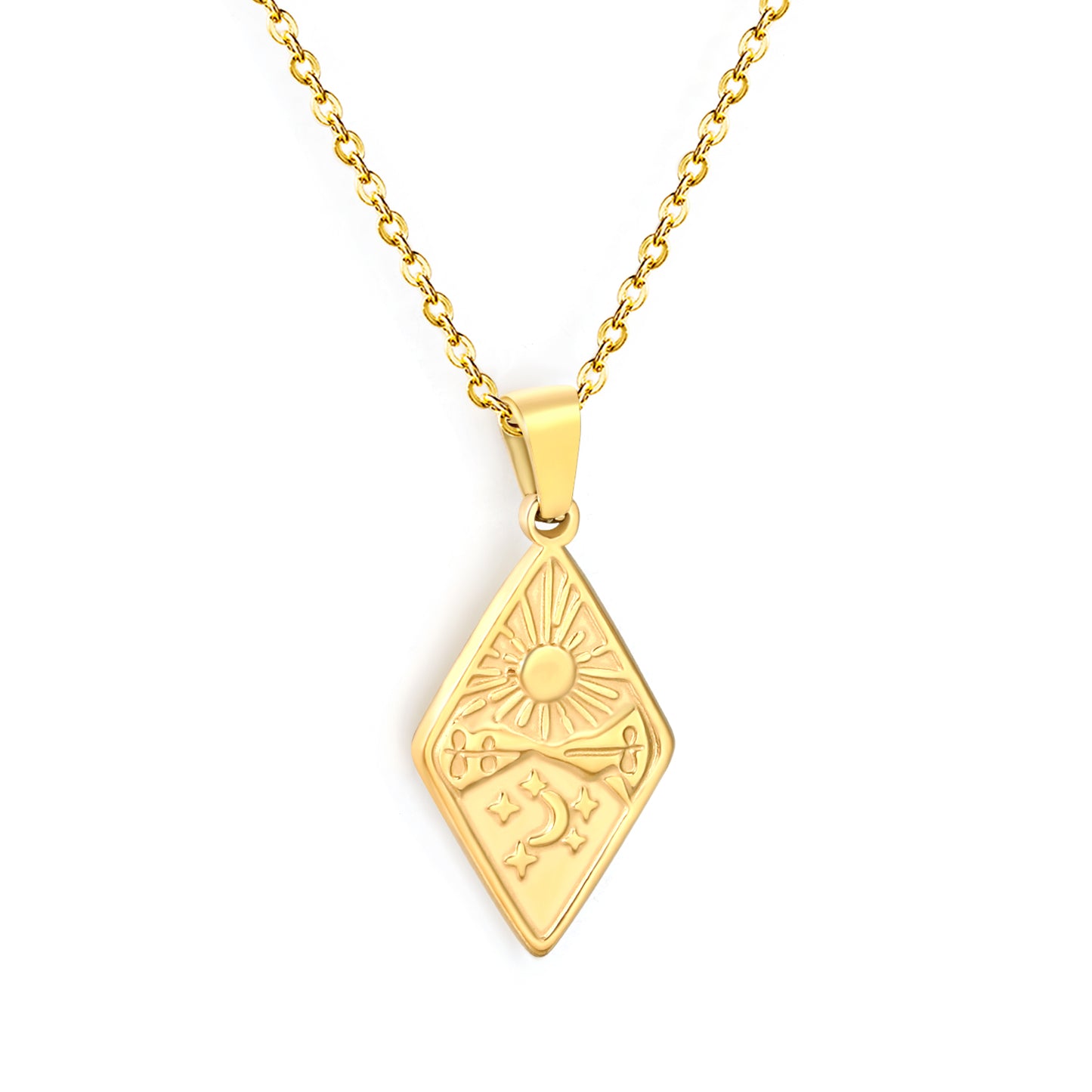 Wholesale 18K Gold Plated Diamond-Cut Pendant Necklace Faceted Texture Industrial Luxury