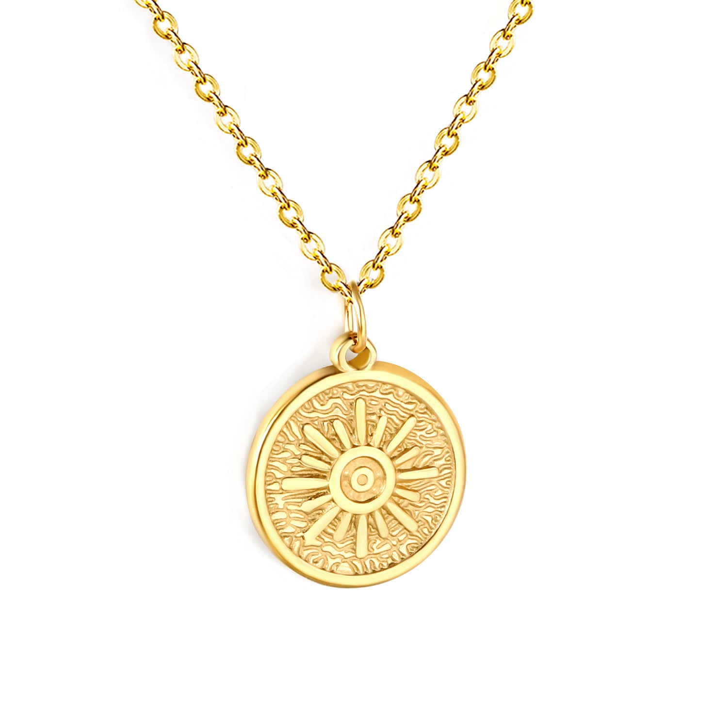 Wholesale 18K Gold Plated Sunburst Medallion Necklace Radial Texture Industrial Natural