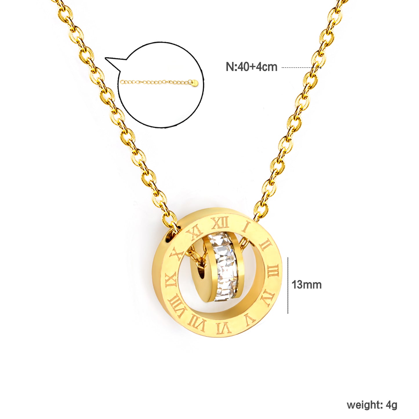 Wholesale 18K Gold Plated Double Ring Diamond Necklace Roman Numerals Rotating Mechanism Futuristic