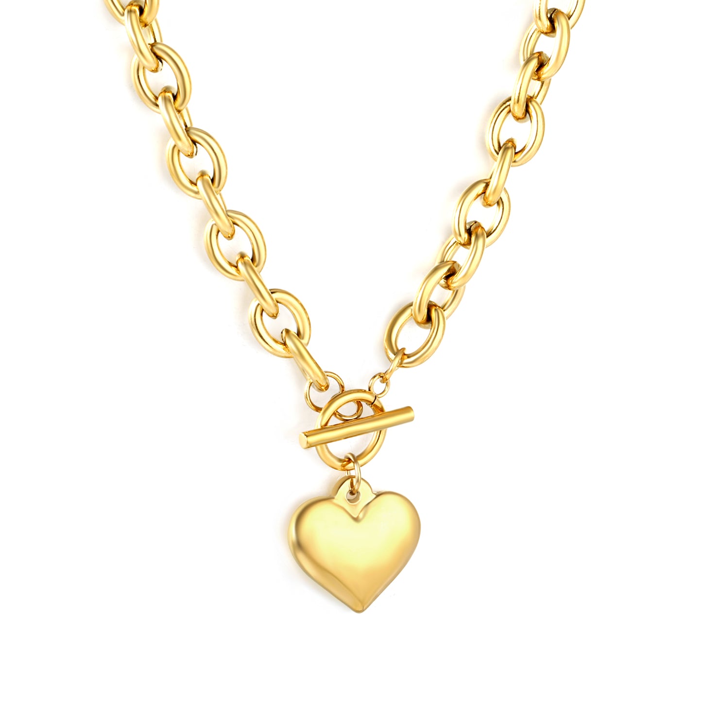Wholesale 18K Gold Plated Paperclip Chain Heart T-Bar Necklace Industrial Festival Luxury