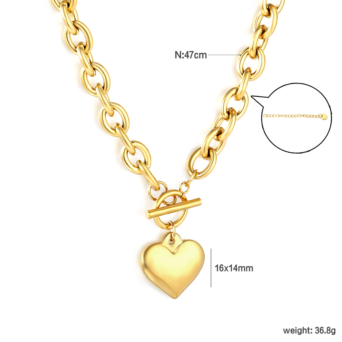 Wholesale 18K Gold Plated Paperclip Chain Heart T-Bar Necklace Industrial Festival Luxury