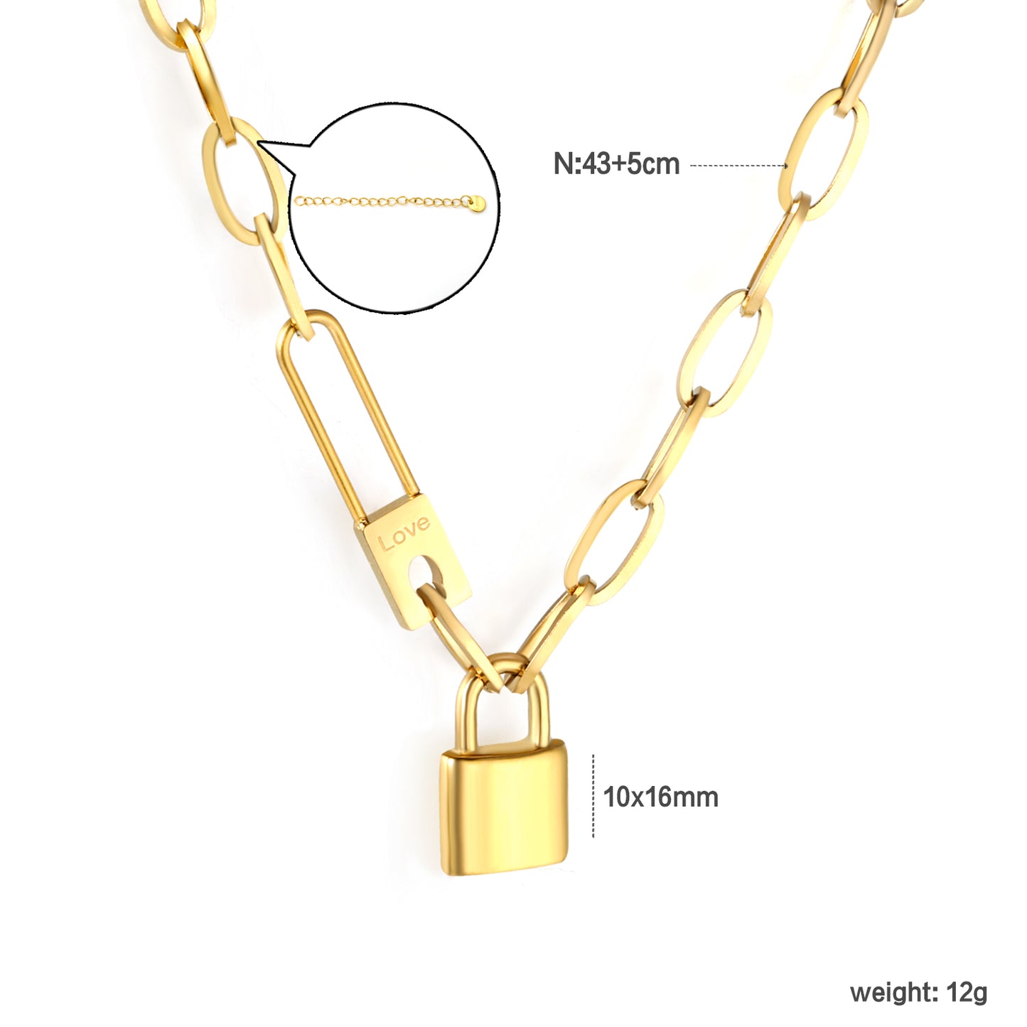 Wholesale 18K Gold Plated Paperclip Chain Lock Pendant Necklace Industrial Hardware Vintage