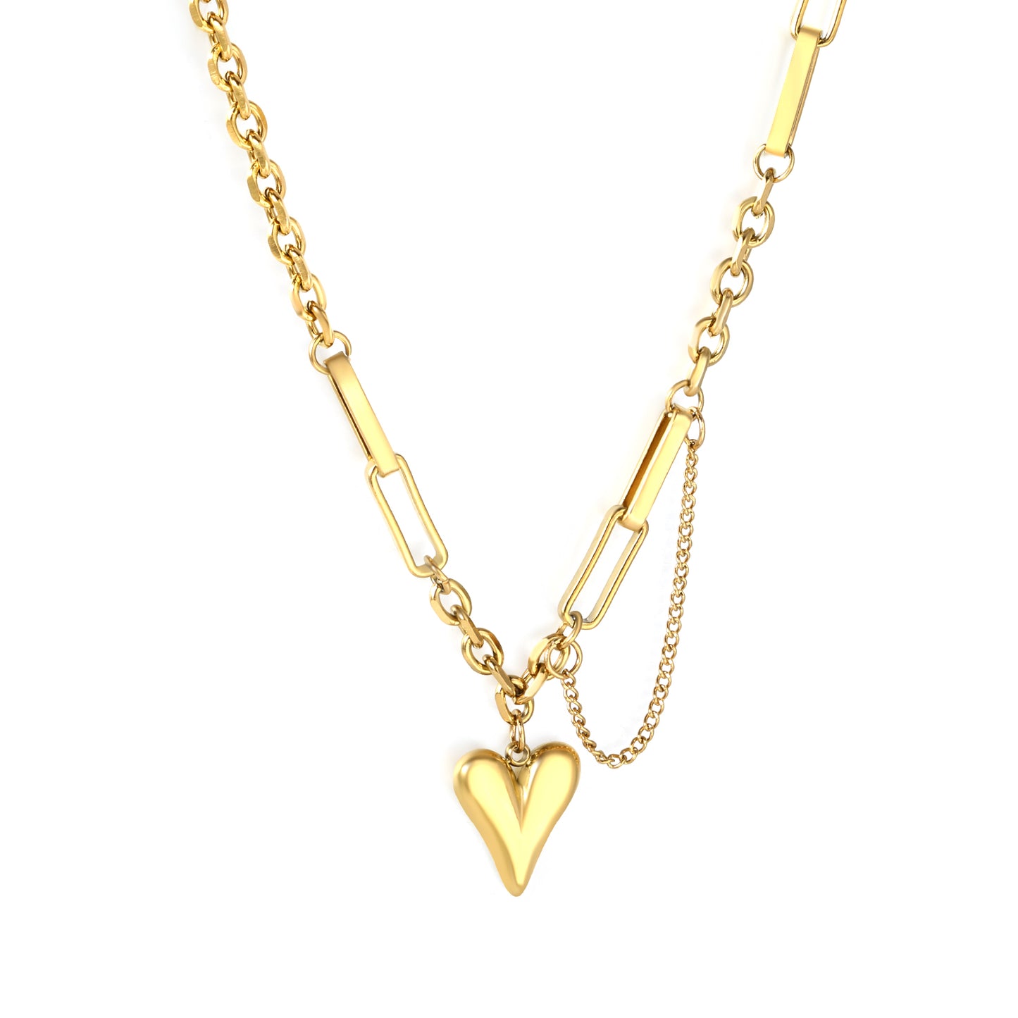 Wholesale 18K Gold Plated Mixed Chain Heart Pendant Necklace Industrial Festival Luxury