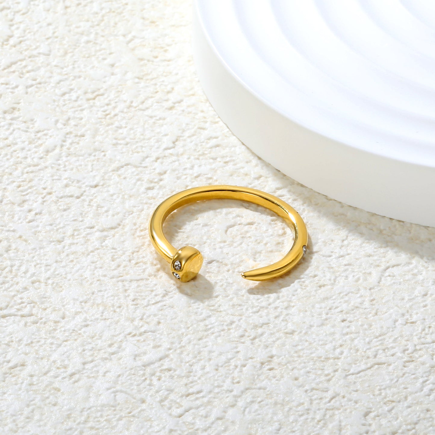 Wholesale 18K Gold Plated C-Shaped Open Ring Sphere & Diamond Accent Minimalist Luxury Adjustable Fit