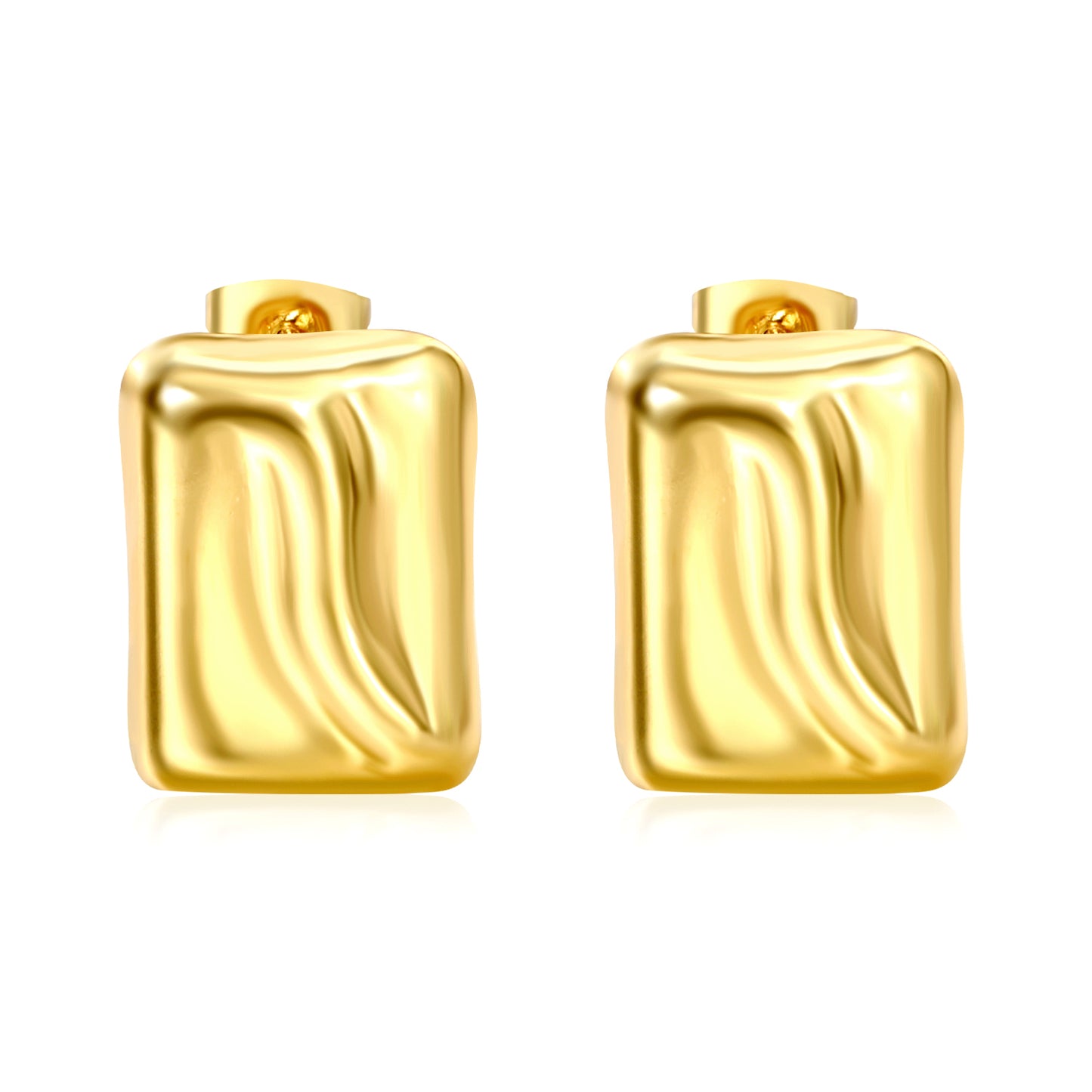 Golden Convex Rectangle Stud Earrings Jewelry Suppliers
