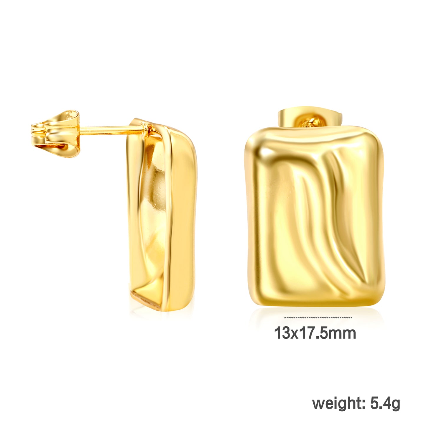 Golden Convex Rectangle Stud Earrings Jewelry Suppliers