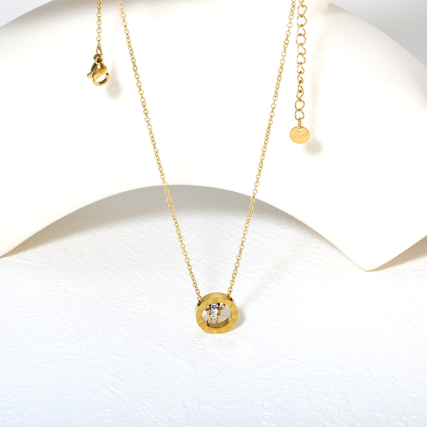 Wholesale 18K Gold Plated Double Ring Diamond Necklace Roman Numerals Rotating Mechanism Futuristic