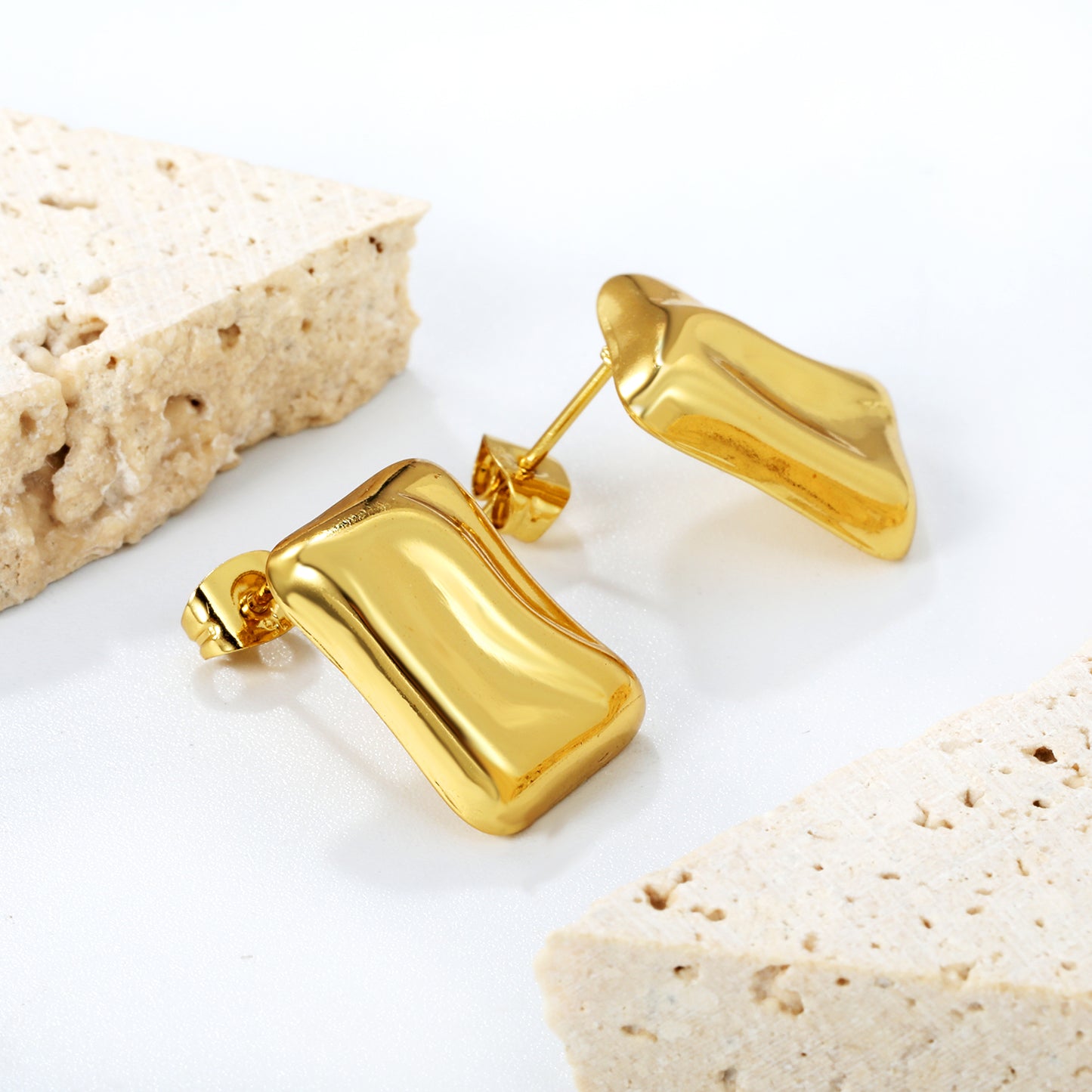 Golden Convex Rectangle Stud Earrings Jewelry Suppliers