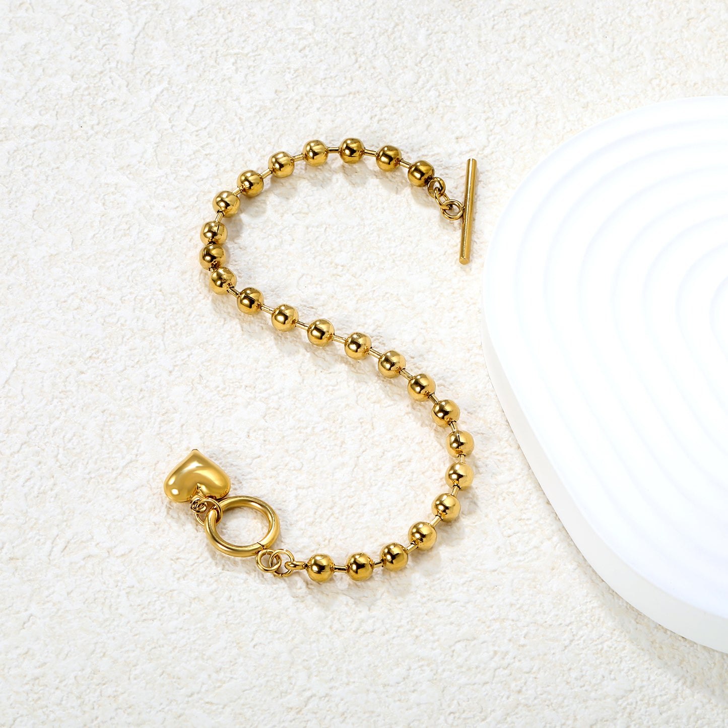 Wholesale 18K Gold Plated Beaded Chain Bracelet Heart OT Clasp Interactive Adjustable Modern Luxury