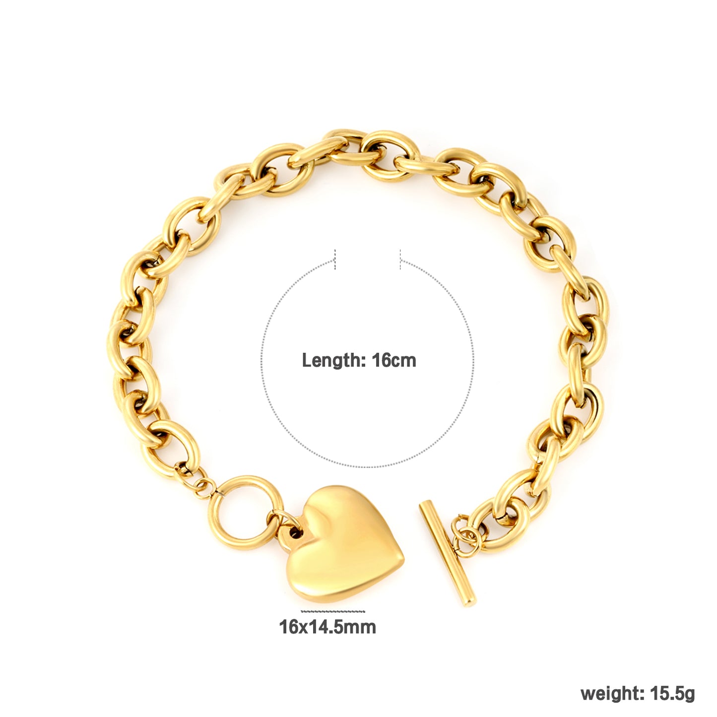 Wholesale 18K Gold Plated Rope Chain Bracelet Heart Charm Industrial Weave Vintage Luxury Art