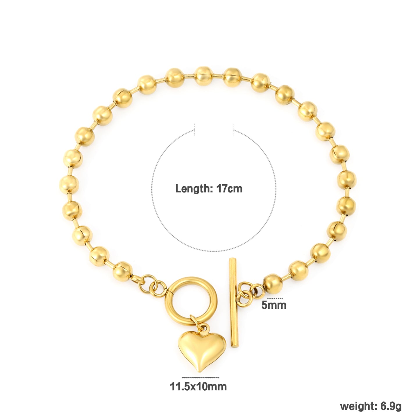 Wholesale 18K Gold Plated Beaded Chain Bracelet Heart OT Clasp Interactive Adjustable Modern Luxury