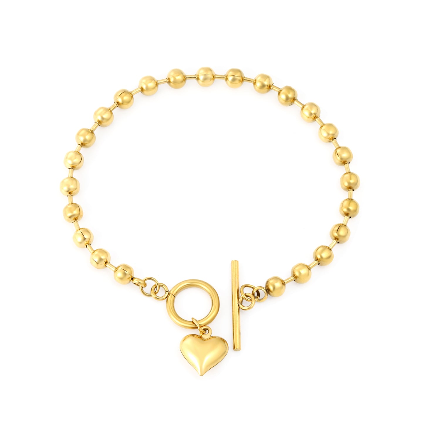 Wholesale 18K Gold Plated Beaded Chain Bracelet Heart OT Clasp Interactive Adjustable Modern Luxury