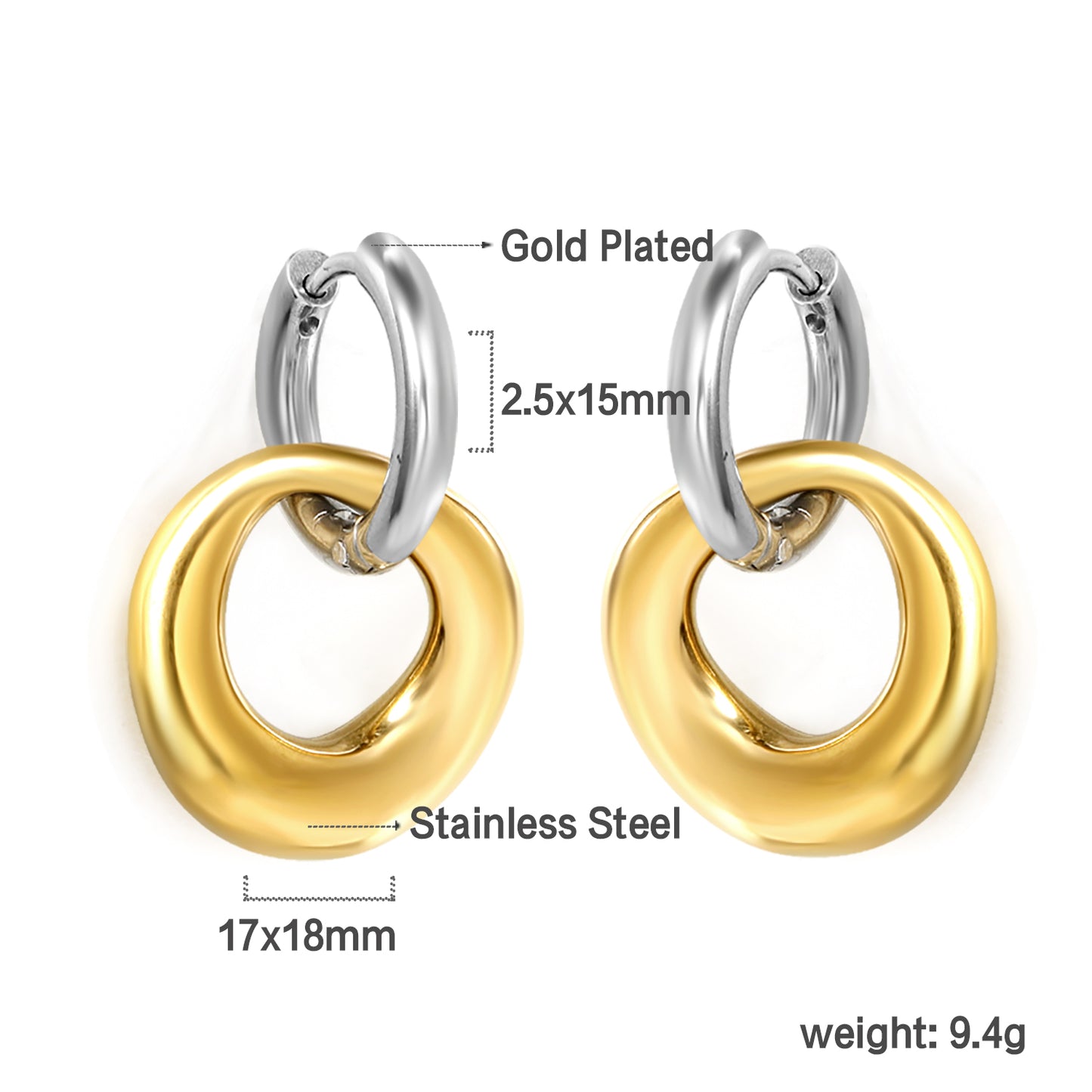 Wholesale Stainless Steel Circle with Shaped Circle Stud Earrings Interlocking Gold