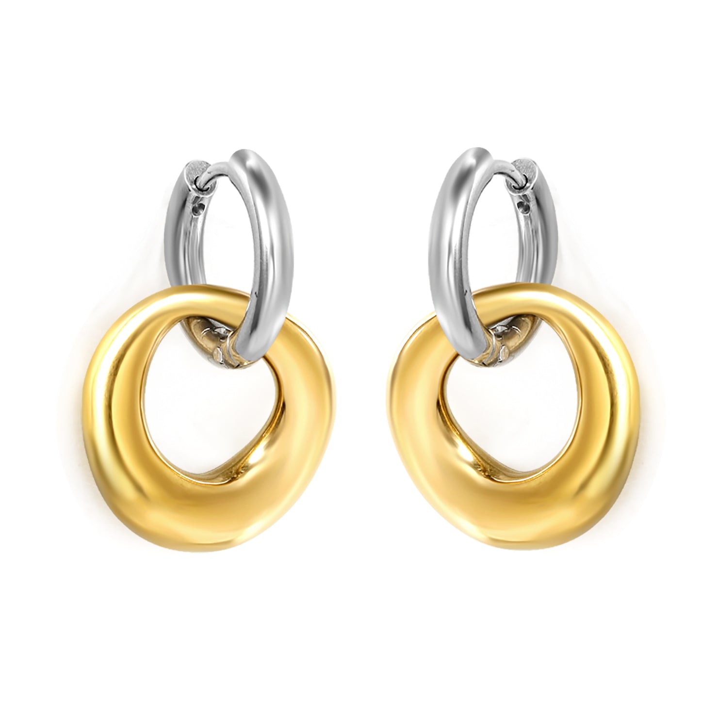 Wholesale Stainless Steel Circle with Shaped Circle Stud Earrings Interlocking Gold